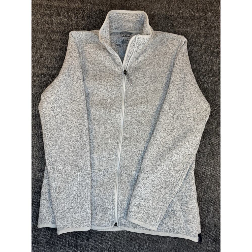 Womens L.L.Bean Heather Gray Fleece Full Zip Sweater Jacket Large